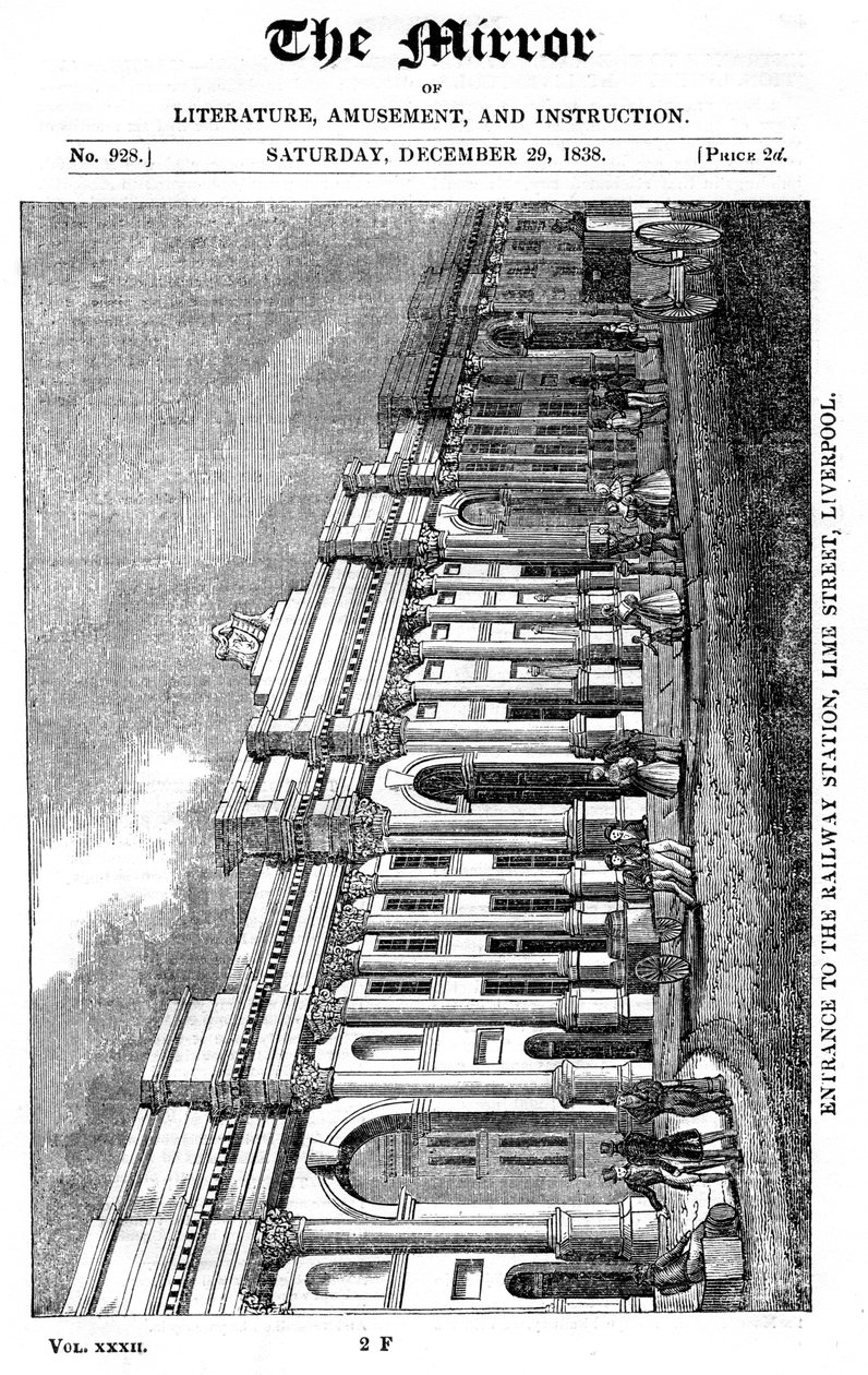 Facade af Lime Street Station, Liverpool, 1838 af Unbekannt
