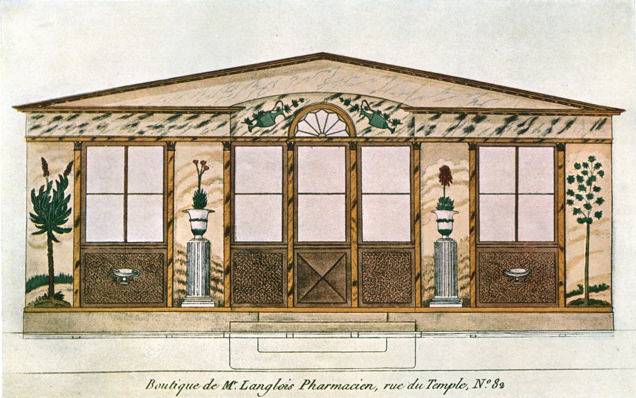 Facademaleri af Langlois Apothecarys Shop, Paris, Frankrig, 1928. af Unbekannt