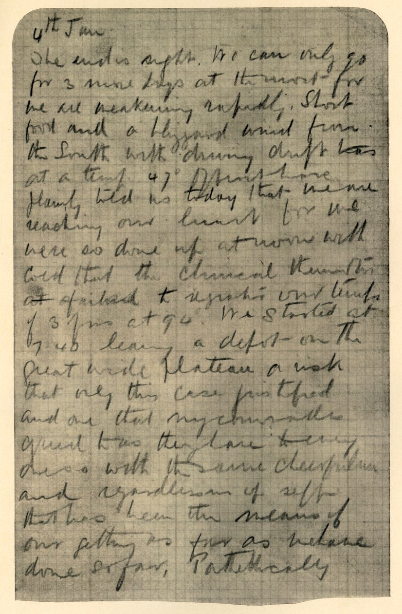 Faksimile af Page of Shackletons Diary, 4. januar 1909 af Unbekannt