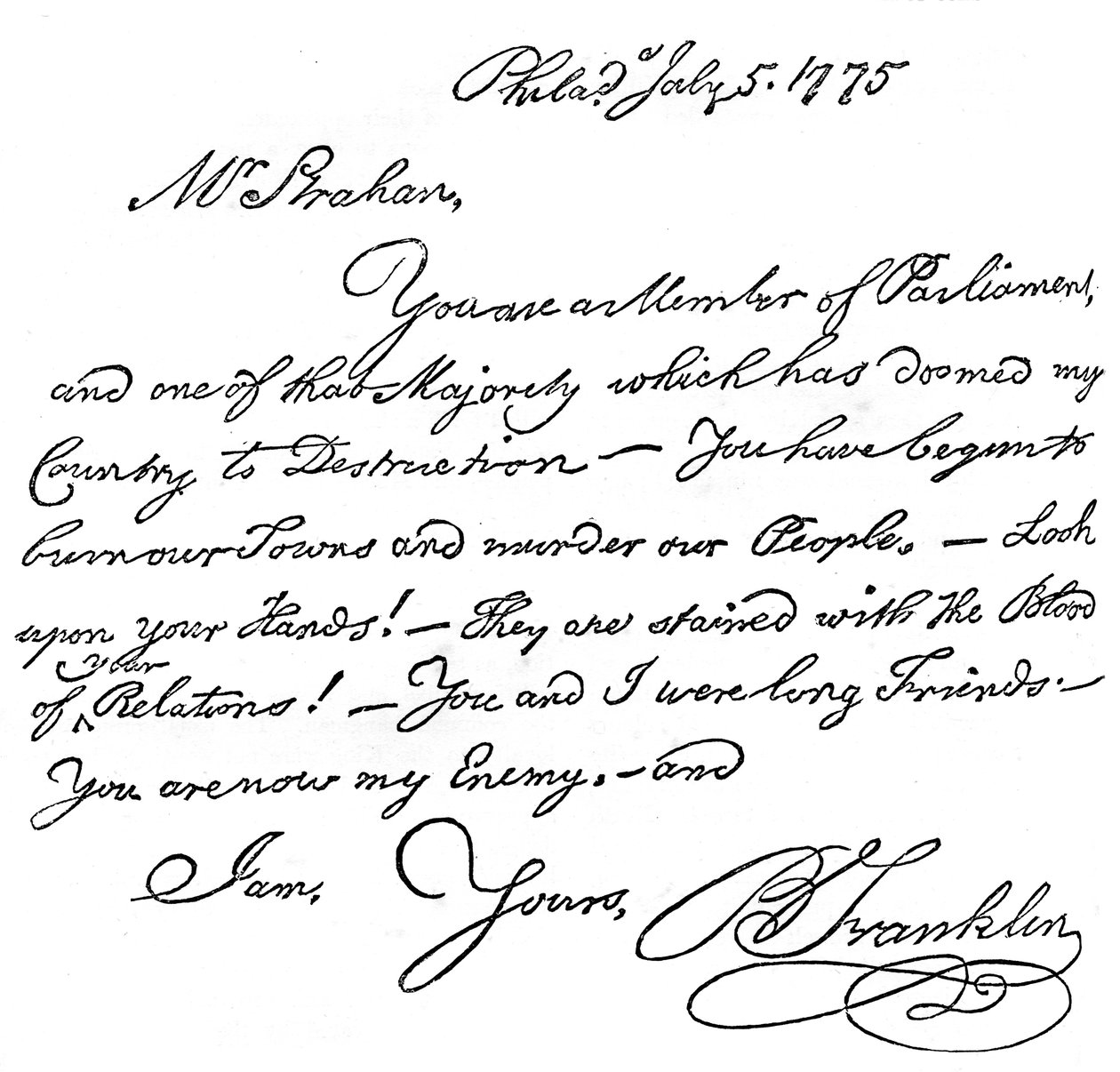 Faksimile af et brev fra Benjamin Franklin til hr. Strahan, 1775 c1880 af Unbekannt