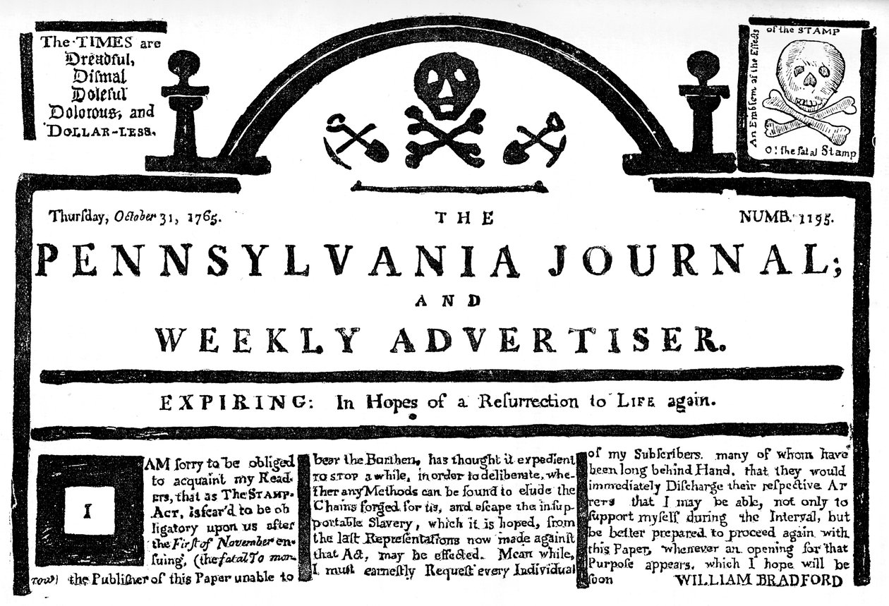 Faksimile af Pennsylvania Journal on the Stamp Act, 1765 c1880 af Unbekannt