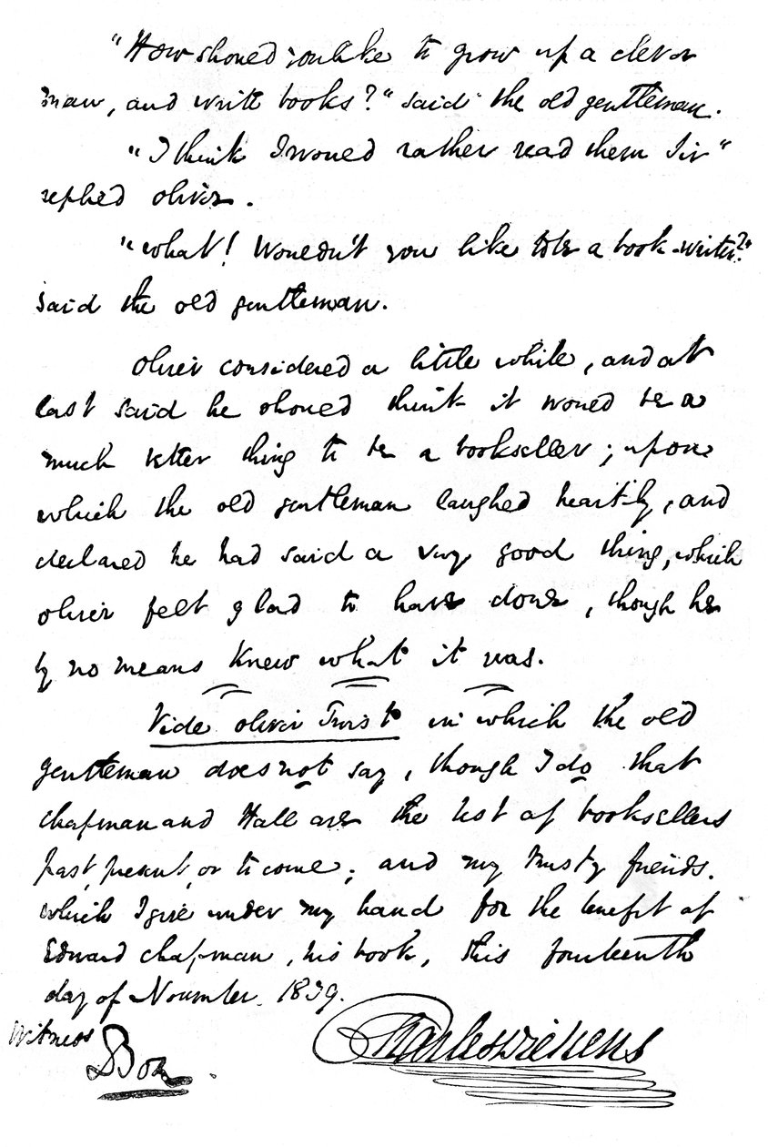 Faksimile af inskriptionen i en kopi af The Pickwick Papers, 1839 1912 af Unbekannt