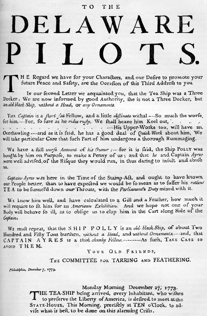 Faksimile af proklamationen om teskibet, 1773 c1880 af Unbekannt