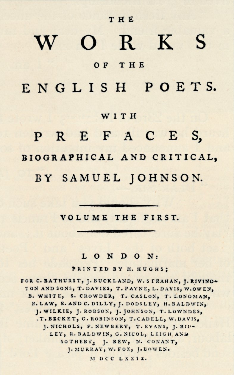 Faksimile-titelside af den første udgave af The Works of the English Poets, indeholdende Johnsons af Unbekannt