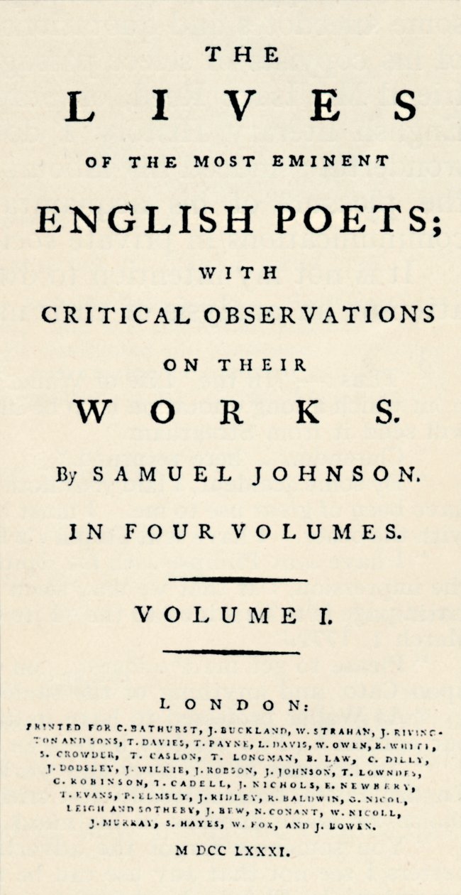 Faksimile-titelside reduceret af Johnsons Lives of the Poets - som genudgivet i separat form. T af Unbekannt