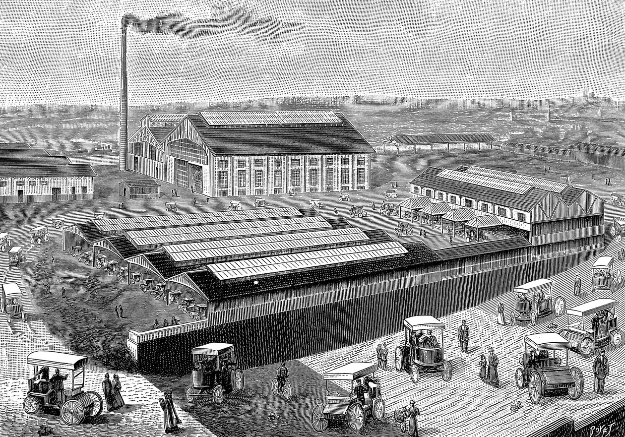 Fabrik til fremstilling, genopladning og servicering af elektriske førerhuse, Aubervilliers, Frankrig, 1899 af Unbekannt