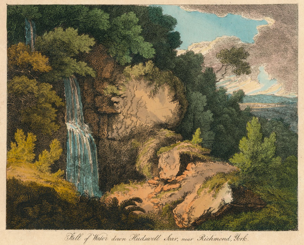 Vandfald ned ad Hudswell Scar, nær Richmond, York, 1800-tallet af Unbekannt