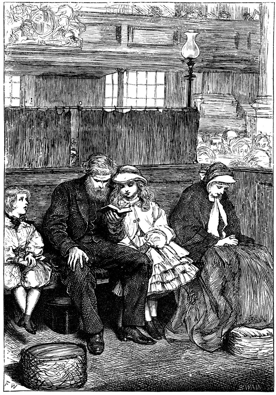 Familie ved søndagsgudstjeneste i deres Box Pew, London, 1862 af Unbekannt