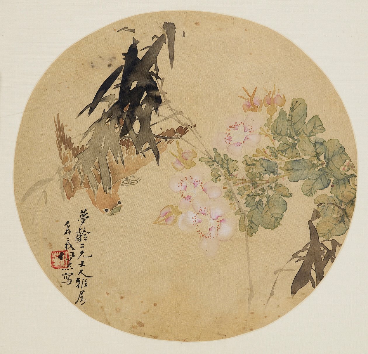Viftemaleri - Blomst og Fugl, 1800-tallet 1801-1900 af Unbekannt