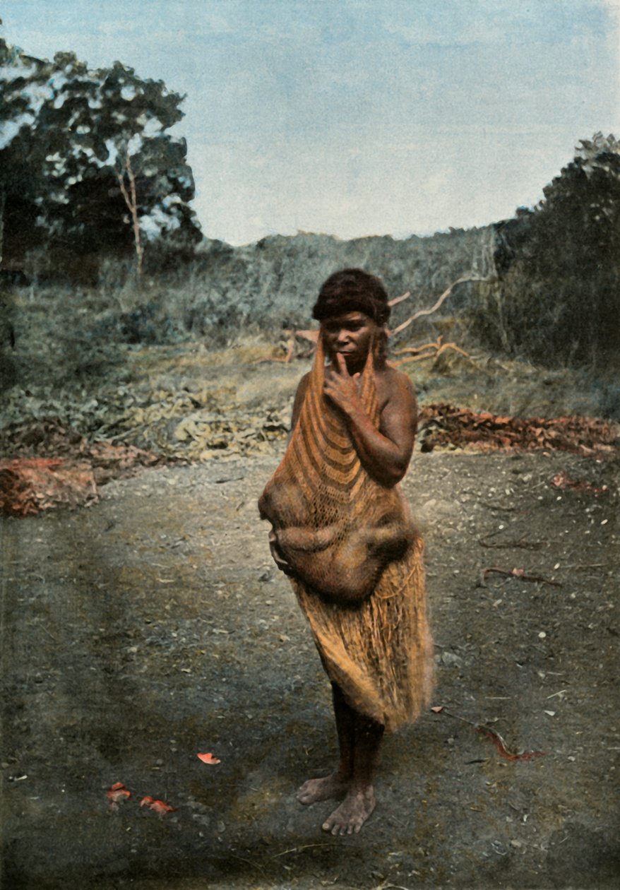 Australsk kvinde, der bærer sit barn, australsk kvinde, der bærer sit barn, 1900. af Unbekannt