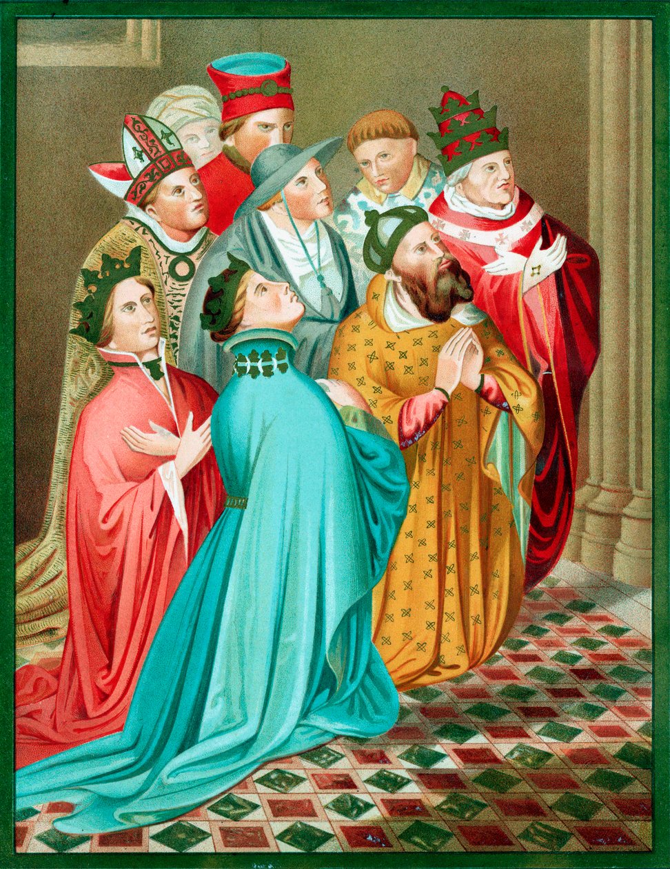 Ferdinand I af Aragon og hans dronning ved bøn, 1417 midten af det 19. århundrede af Unbekannt