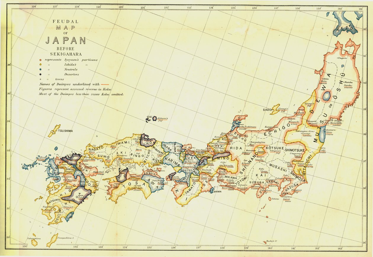 Feudalt kort over Japan før Sekigahara, 1903. af Unbekannt