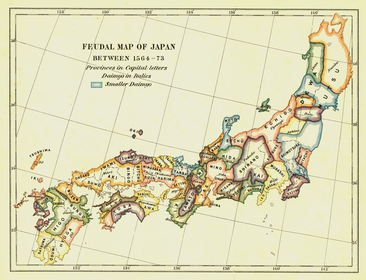 Feudalt kort over Japan mellem 1564 -73, 1903. af Unbekannt