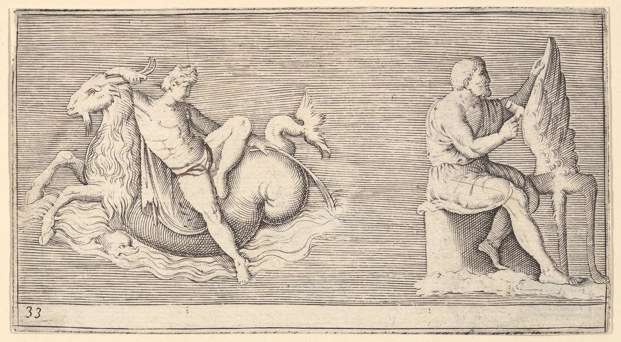 Figur på havbuk, Man Carving Wing, udgivet ca. 1599-1622. af Unbekannt