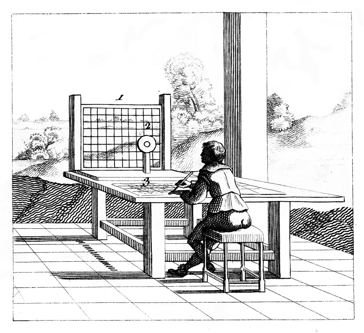 Figur, der praktiserer perspektivtegning, 1639 af Unbekannt