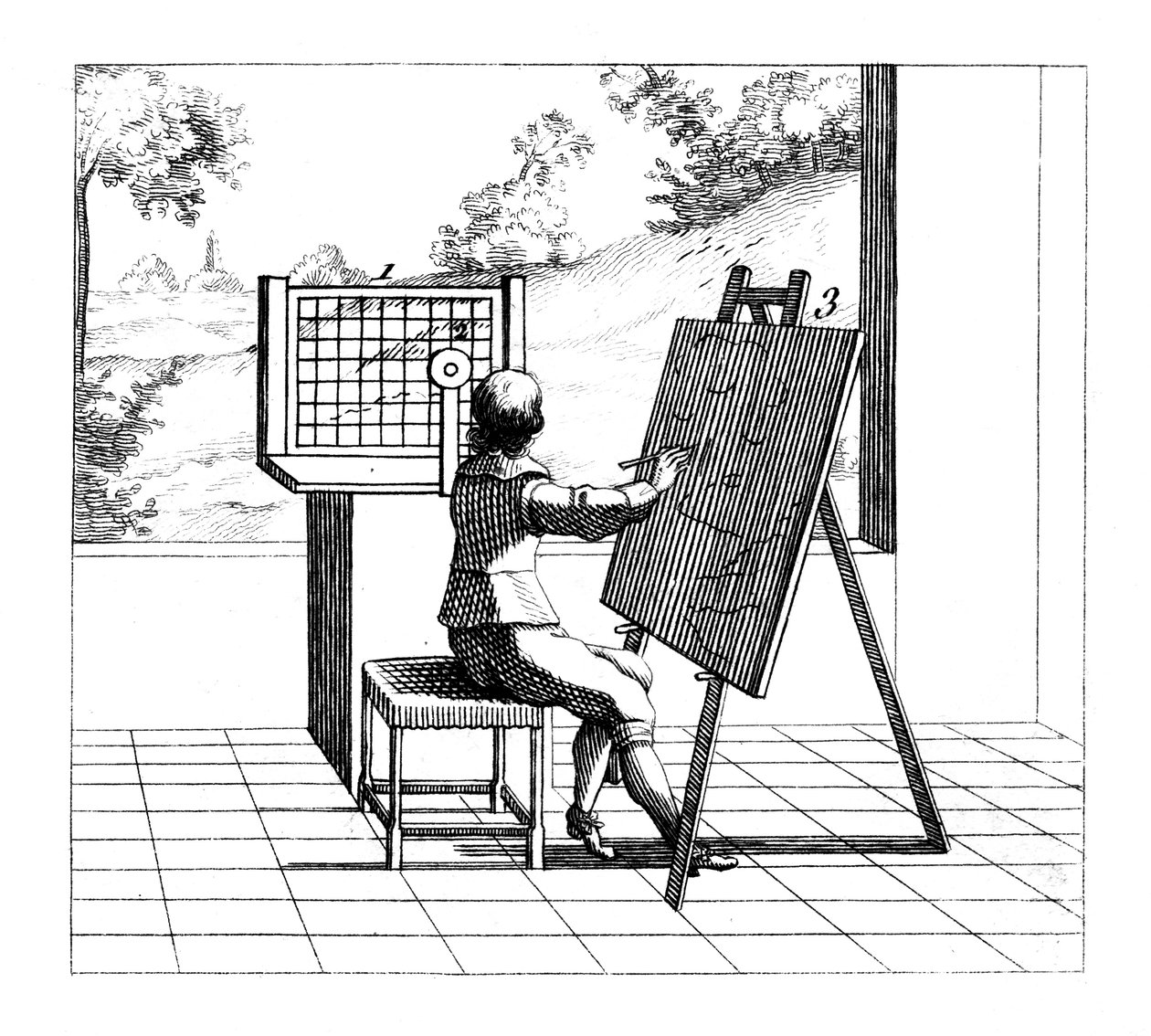 Figur, der praktiserer perspektivtegning, 1639 af Unbekannt