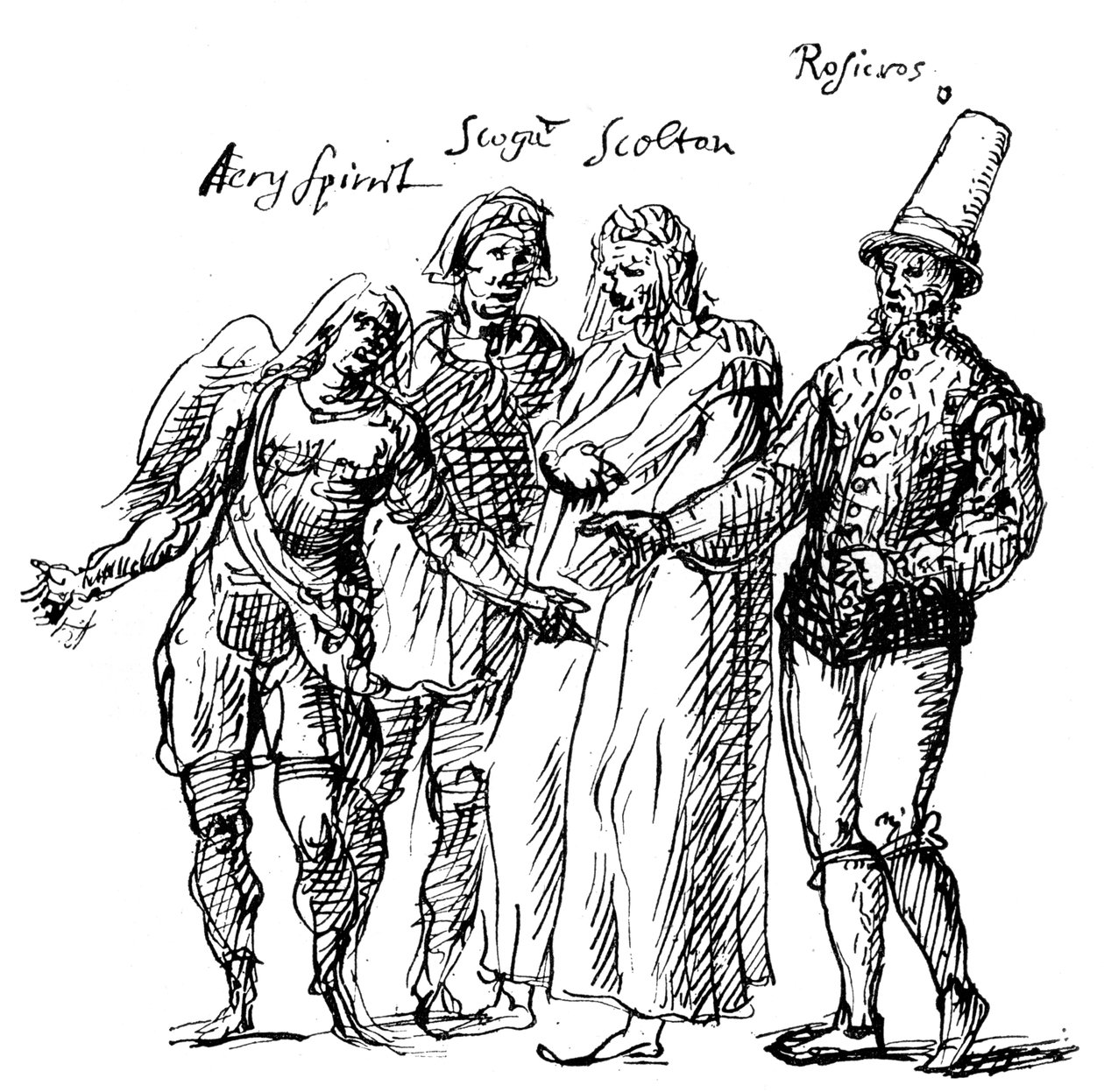 Figurer designet af Inigo Jones til masken på The Fortune Isles, 17. århundrede 1893 af Unbekannt