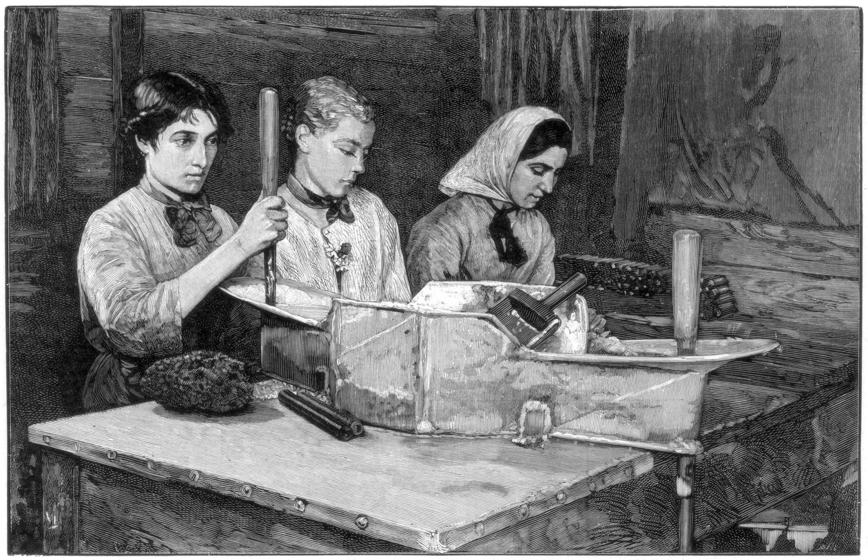 Fyldning af patroner med dynamitpulver ved Isleten, nær Fluelen, Schweiz, 1893 af Unbekannt