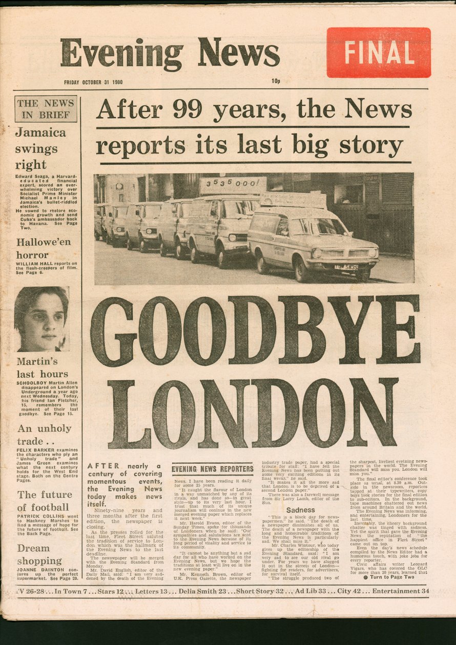 Sidste udgave af avisen Evening News, 1980 af Unbekannt