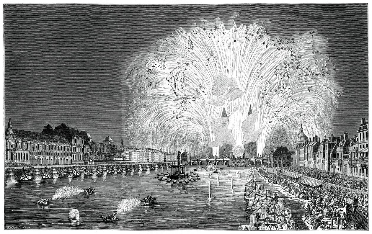 Fyrværkeri på broen, Paris, 1754, 1885 af Unbekannt