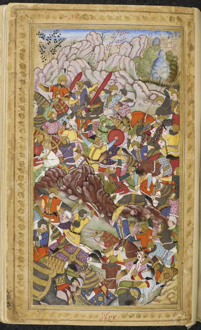 Første slag ved Panipat, 1526. Miniature fra Baburnama, ca. 1592. af Unbekannt