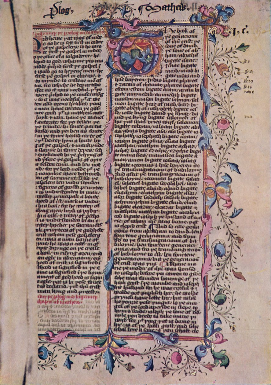 Første side af St Matthews Evangelium, 15. århundrede, 1947 af Unbekannt