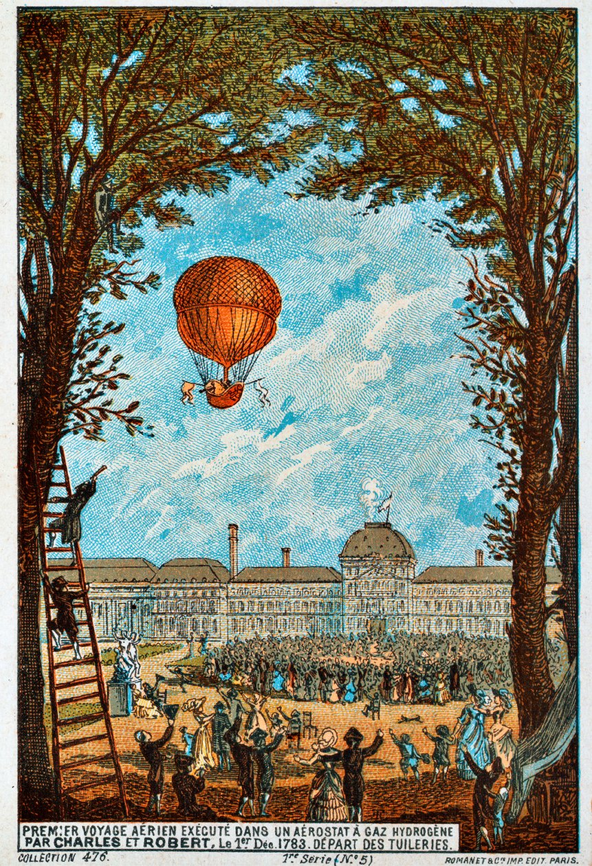 Første luftrejse af Charles og Robert, Paris, Frankrig, 1783 1890