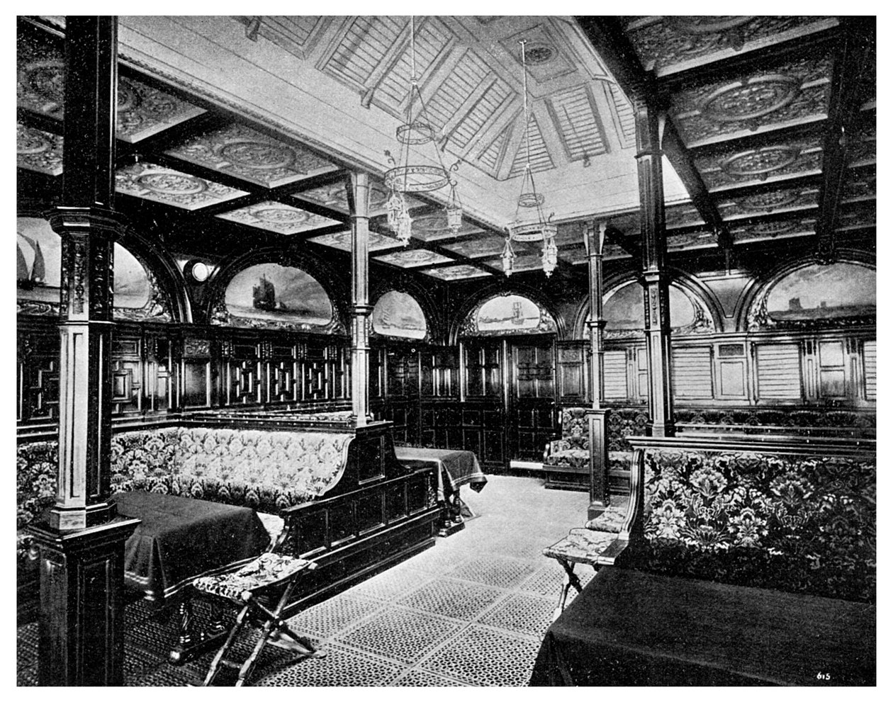 Førsteklasses rygerum om bord på P&O-dampskibet SS India, 1901 af Unbekannt
