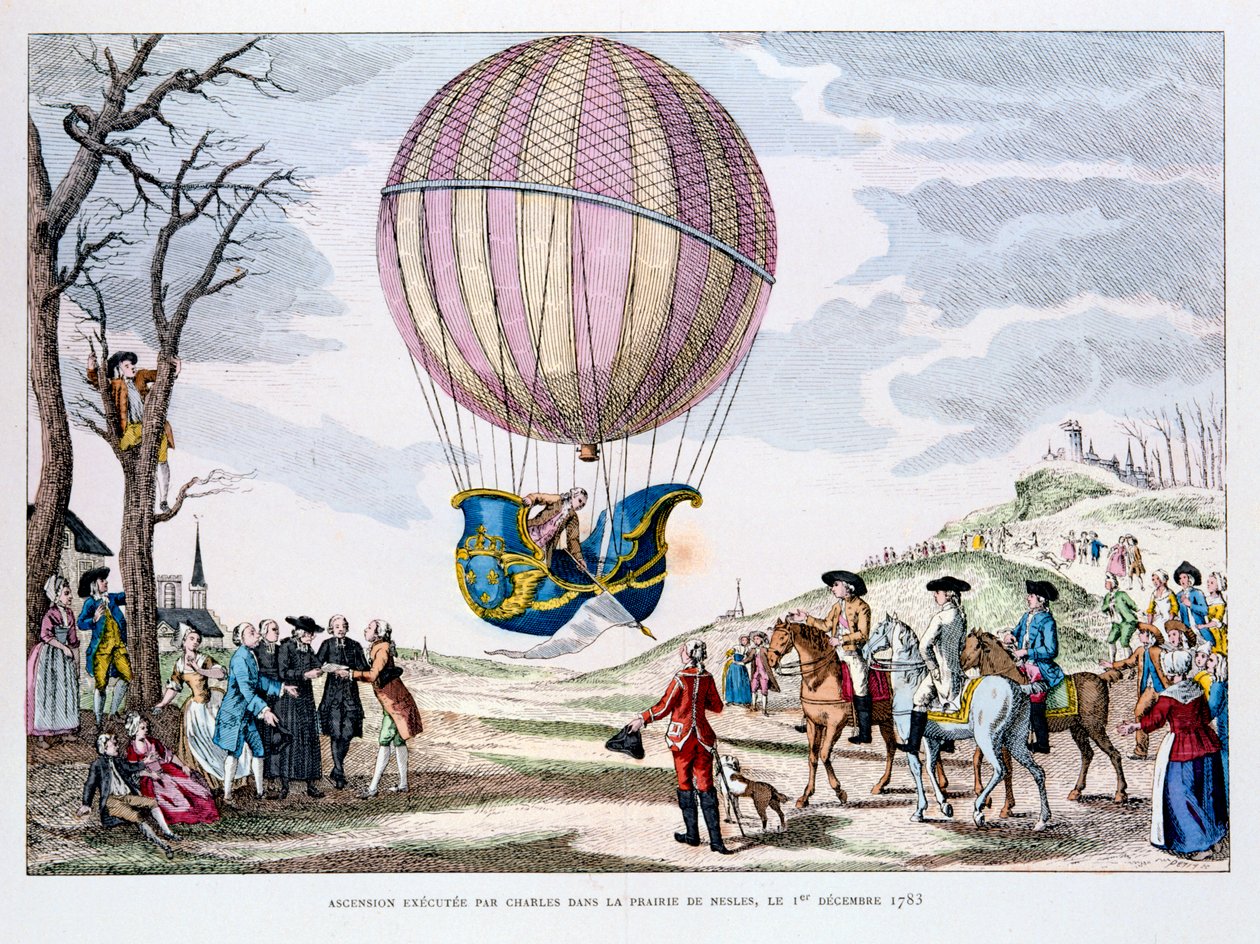 Første bemandede flyvning i en brintballon, Frankrig, 1. december 1783 1887 af Unbekannt