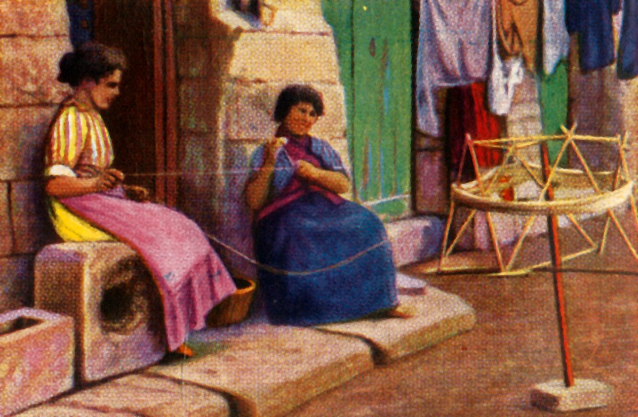Fisherwomen vikle garn til net, Malta, c1928. af Unbekannt