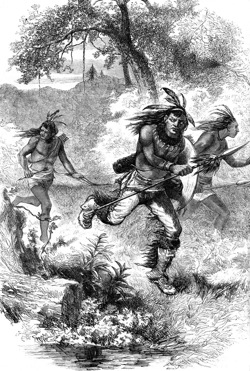 Indfødte amerikaners flugt efter en massakre på bosættere, c1600-tallet c1880 af Unbekannt