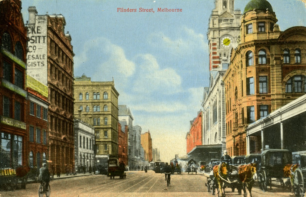 Flinders Street, Melbourne, Victoria, Australien, omkring 1900-tallet af Unbekannt