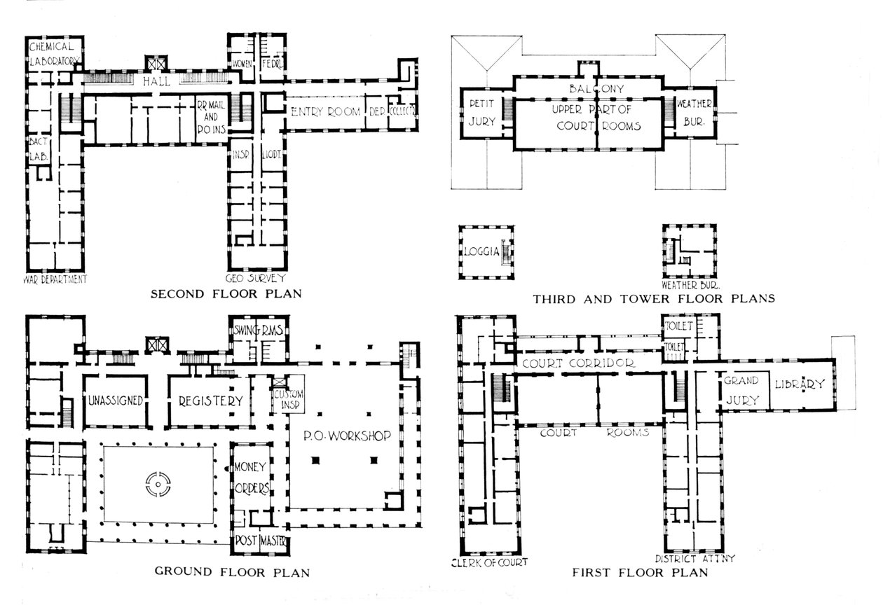 Plantegning, Federal Building, Honolulu, Hawaii, 1924 af Unbekannt