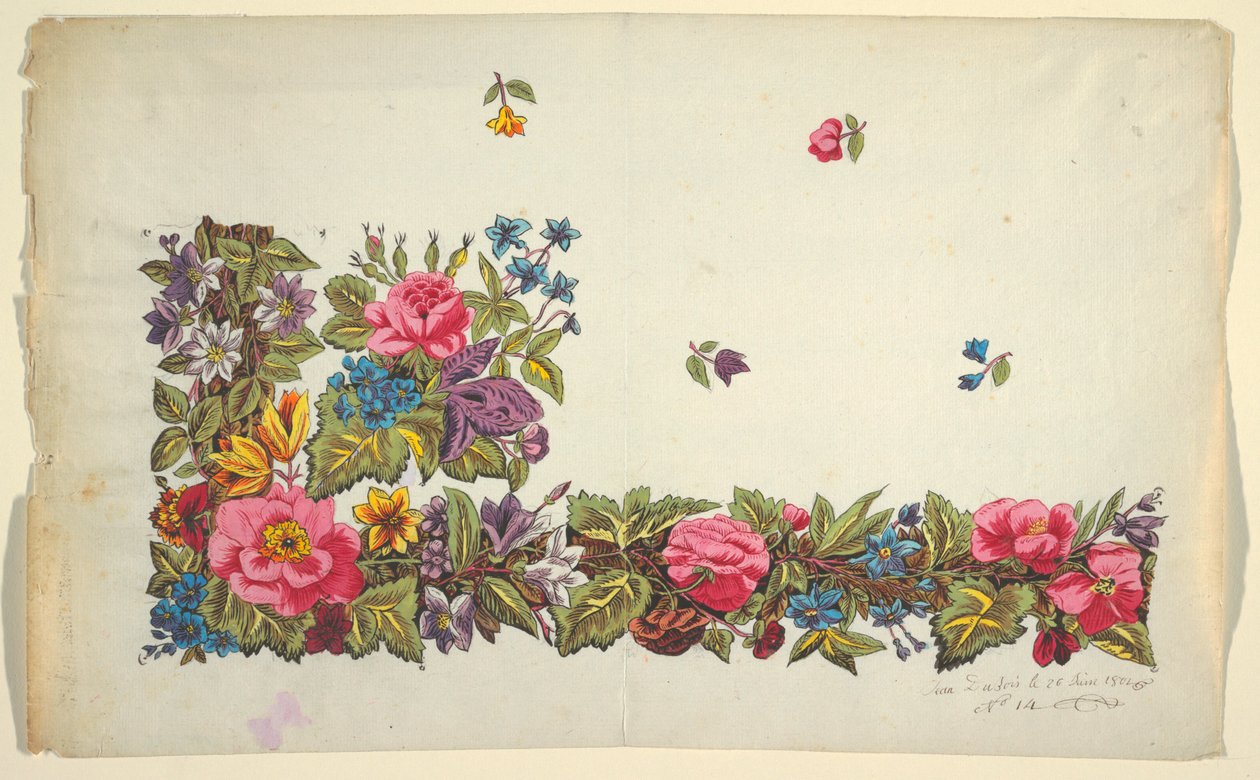 Blomstret design til trykt tekstil af Unbekannt