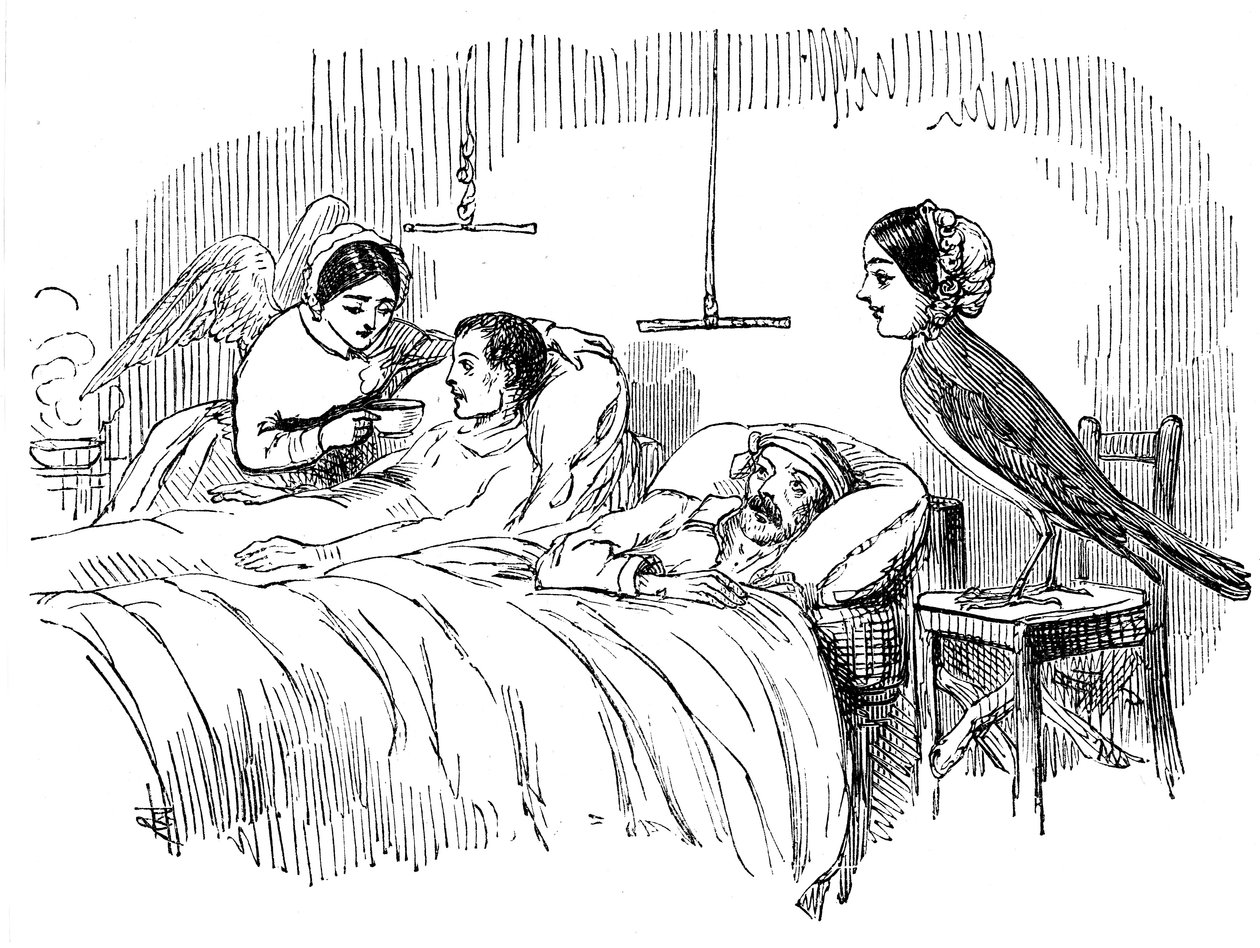 Florence Nightingale ser på en sygeplejerske på arbejde, 1854 af Unbekannt