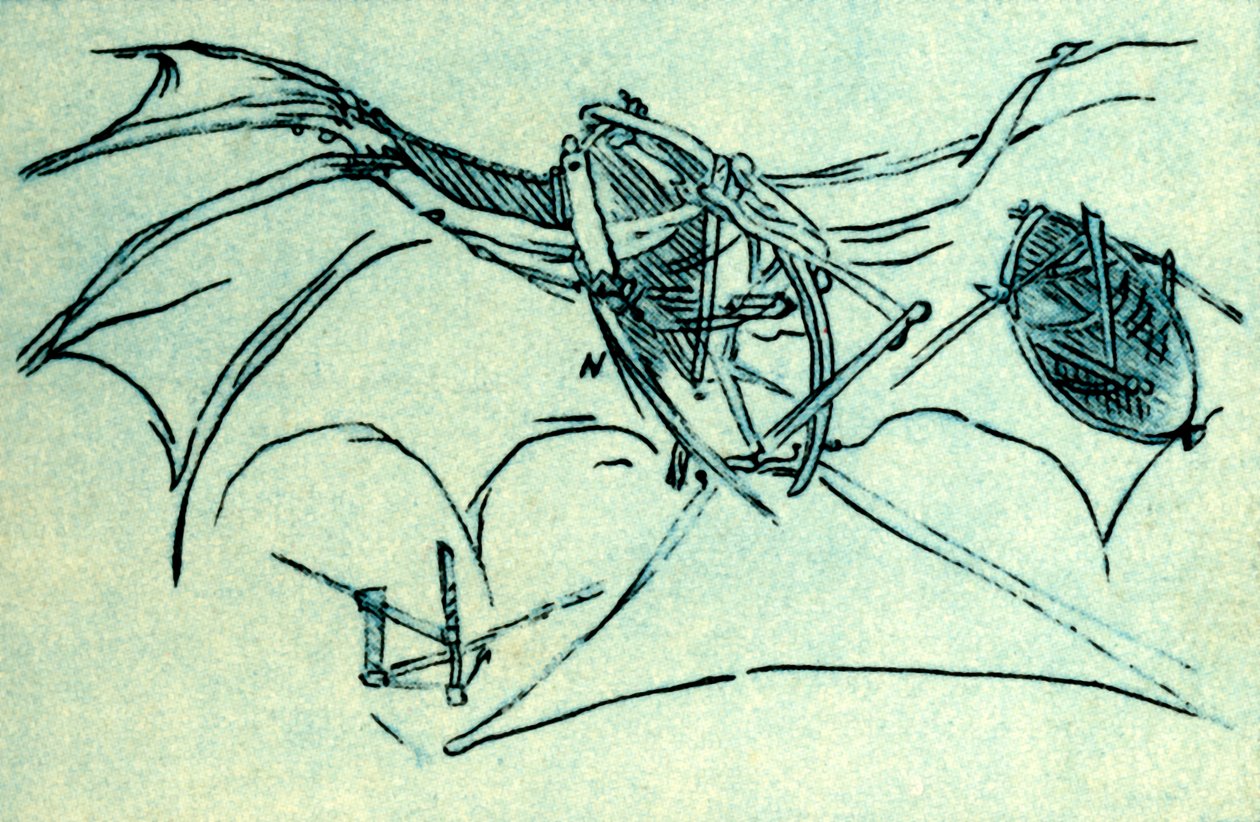 Flyvemaskine designet af Leonardo da Vinci, c1485, 1932. af Unbekannt