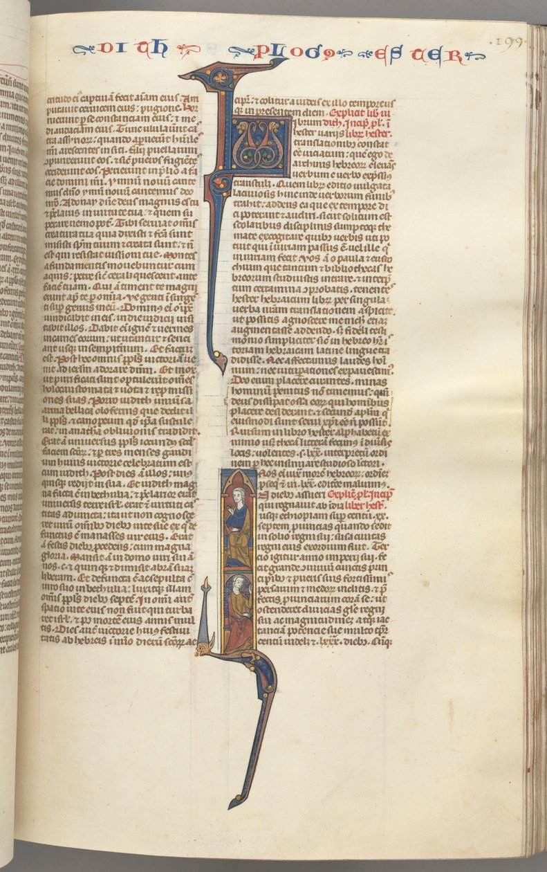 Fol. 199r, Esther, historisk initial, to siddende mandsfigurer, ca. 1275-1300. af Unbekannt