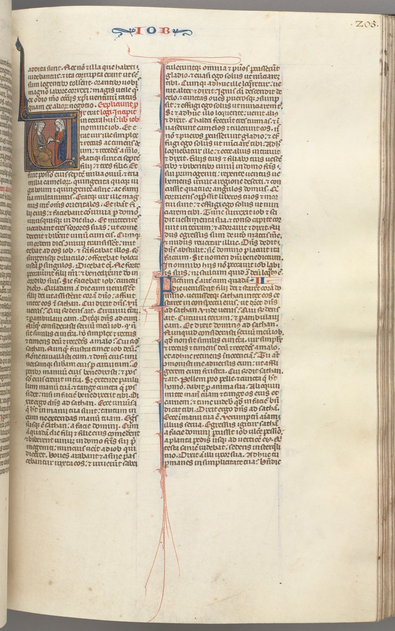 Fol. 205r, Job, historisk initial V, Job på møghaugen fik en guldørering, ca. 1275-1300. af Unbekannt