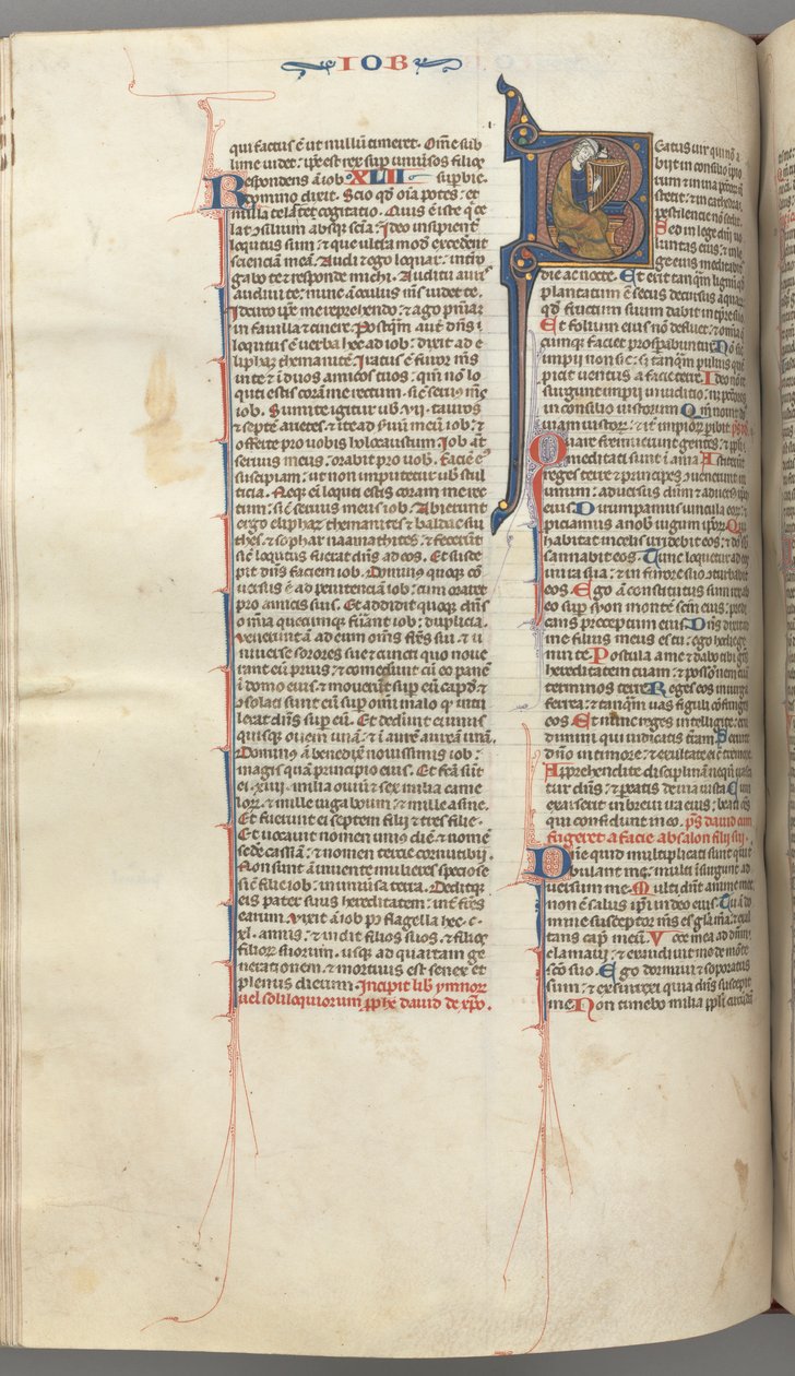 Fol. 214v, Salme 1, historisk initial 8, David harping, ca. 1275-1300. af Unbekannt