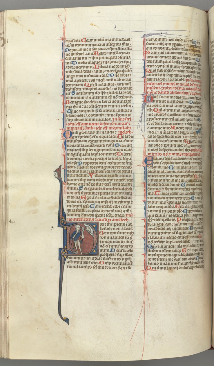 Fol. 222v, Salme 52, historisk initial D, et fjols nøgen men for en kappe, der holder en blære..., ca. 1 af Unbekannt
