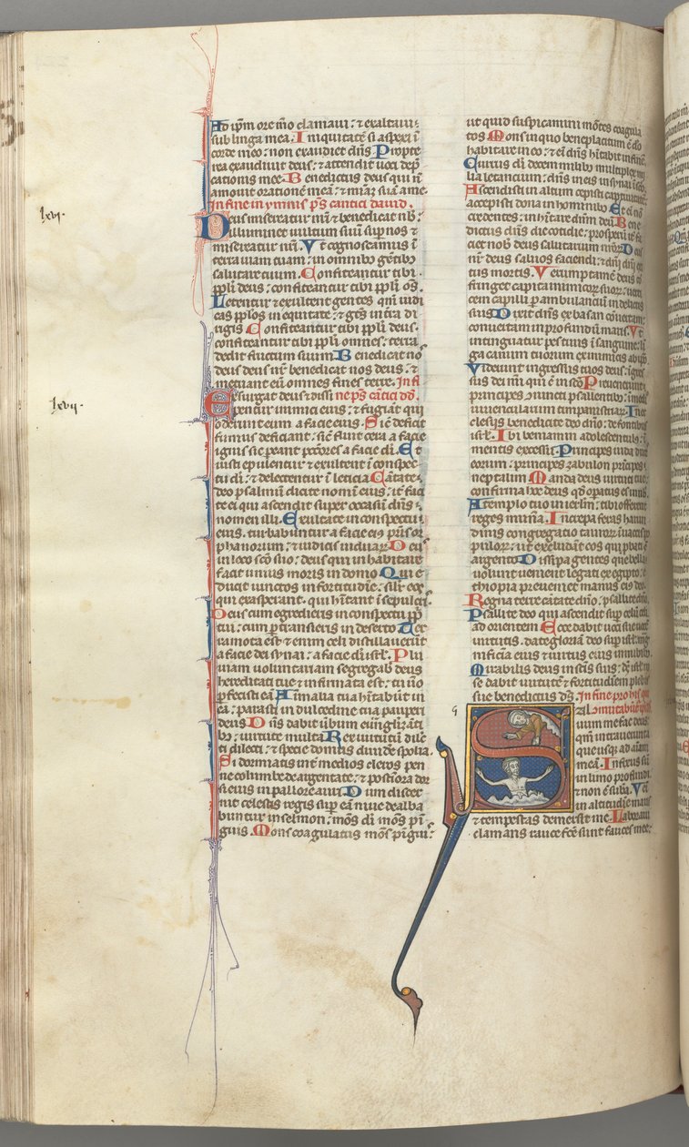 Fol. 224v, Salme 68, historisk initial S, David i vandet appellerer til Gud ovenover, ca. 1275-1300. af Unbekannt