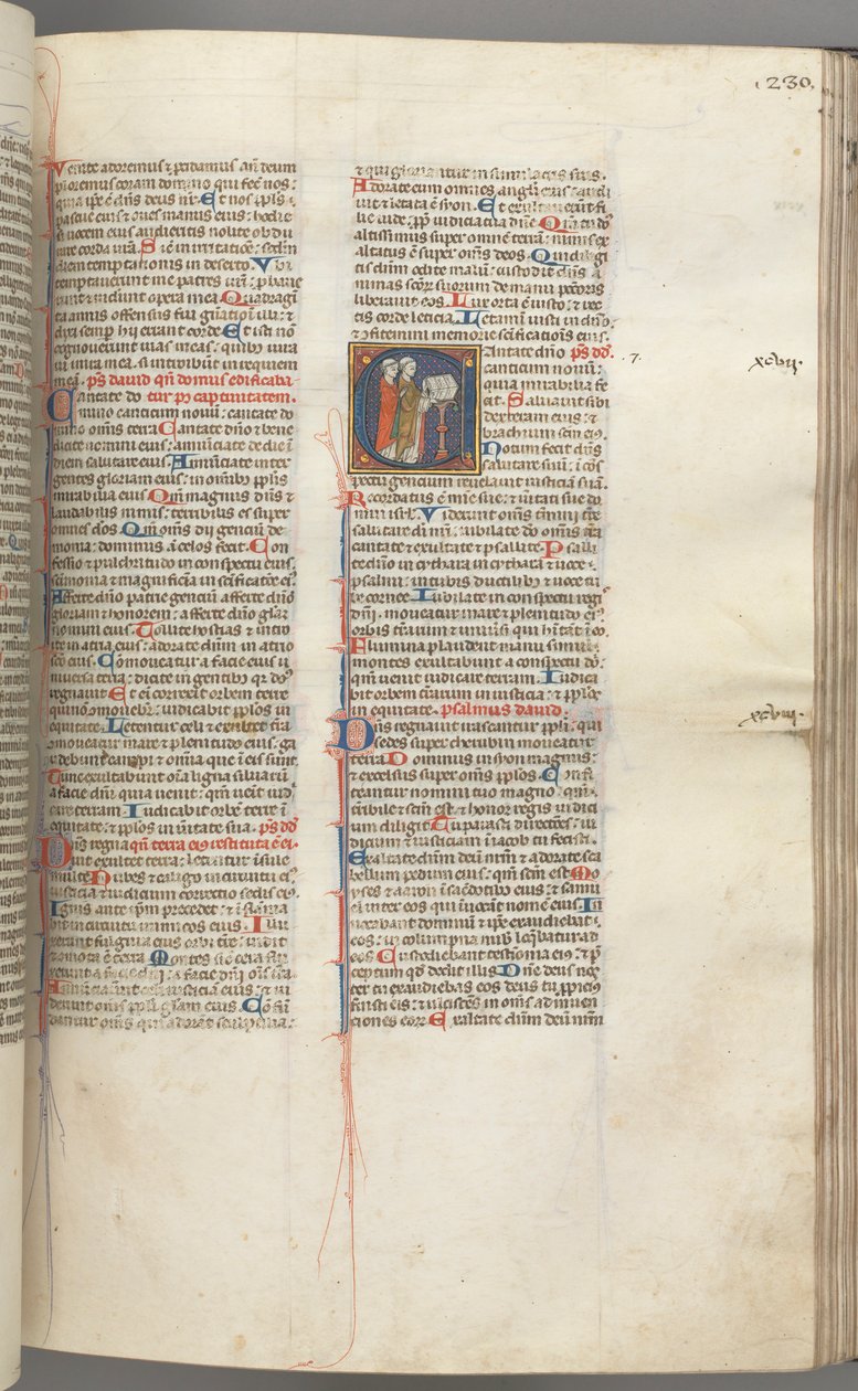 Fol. 230r, Salme 97, historisk initial C, to gejstlige synger ved en talerstol. , c. 1275-1300. af Unbekannt