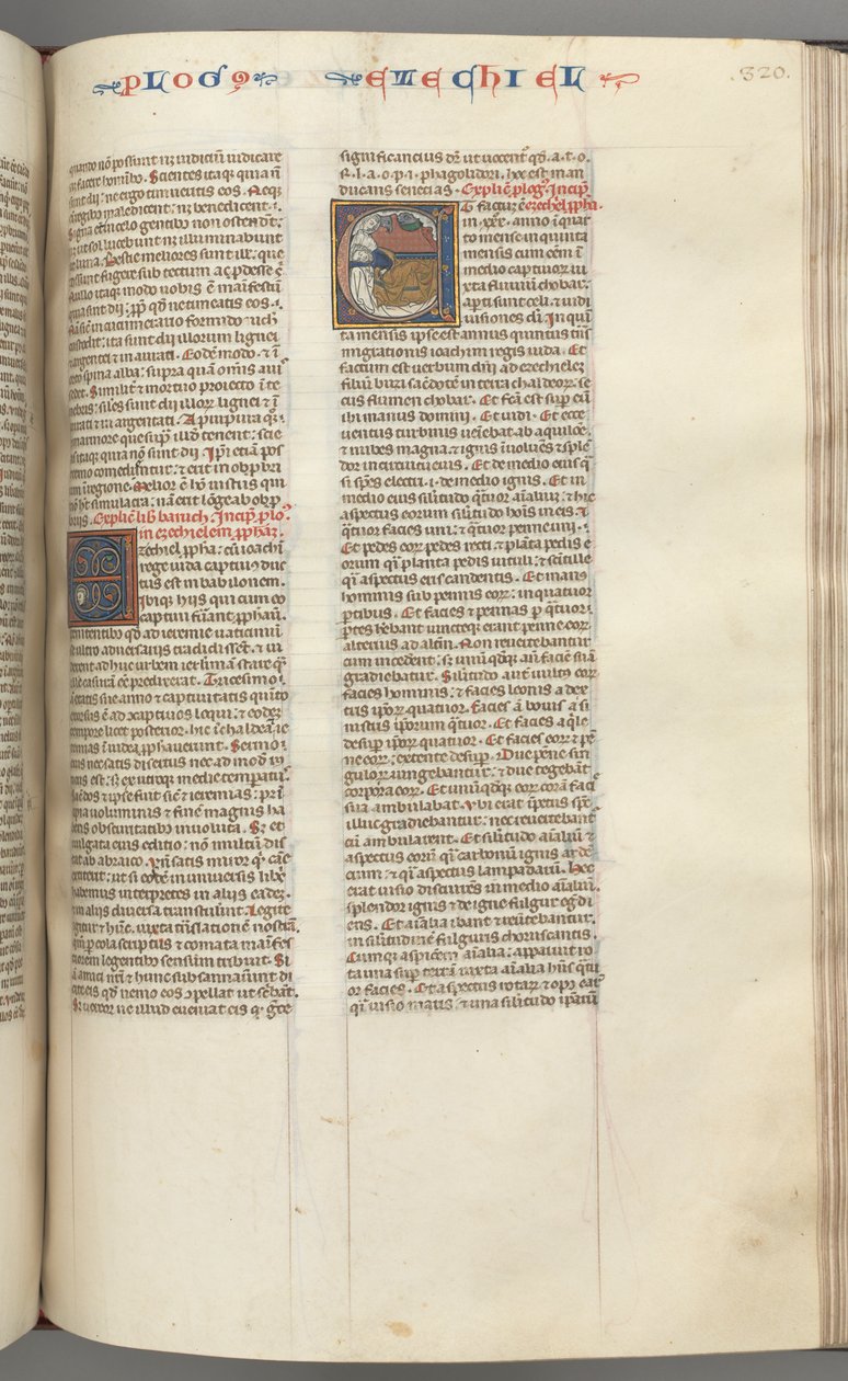 Fol. 320r, Ezechiel, historiker initial E, en sovende Ezechiel med sin vision af de fire dyr. af Unbekannt