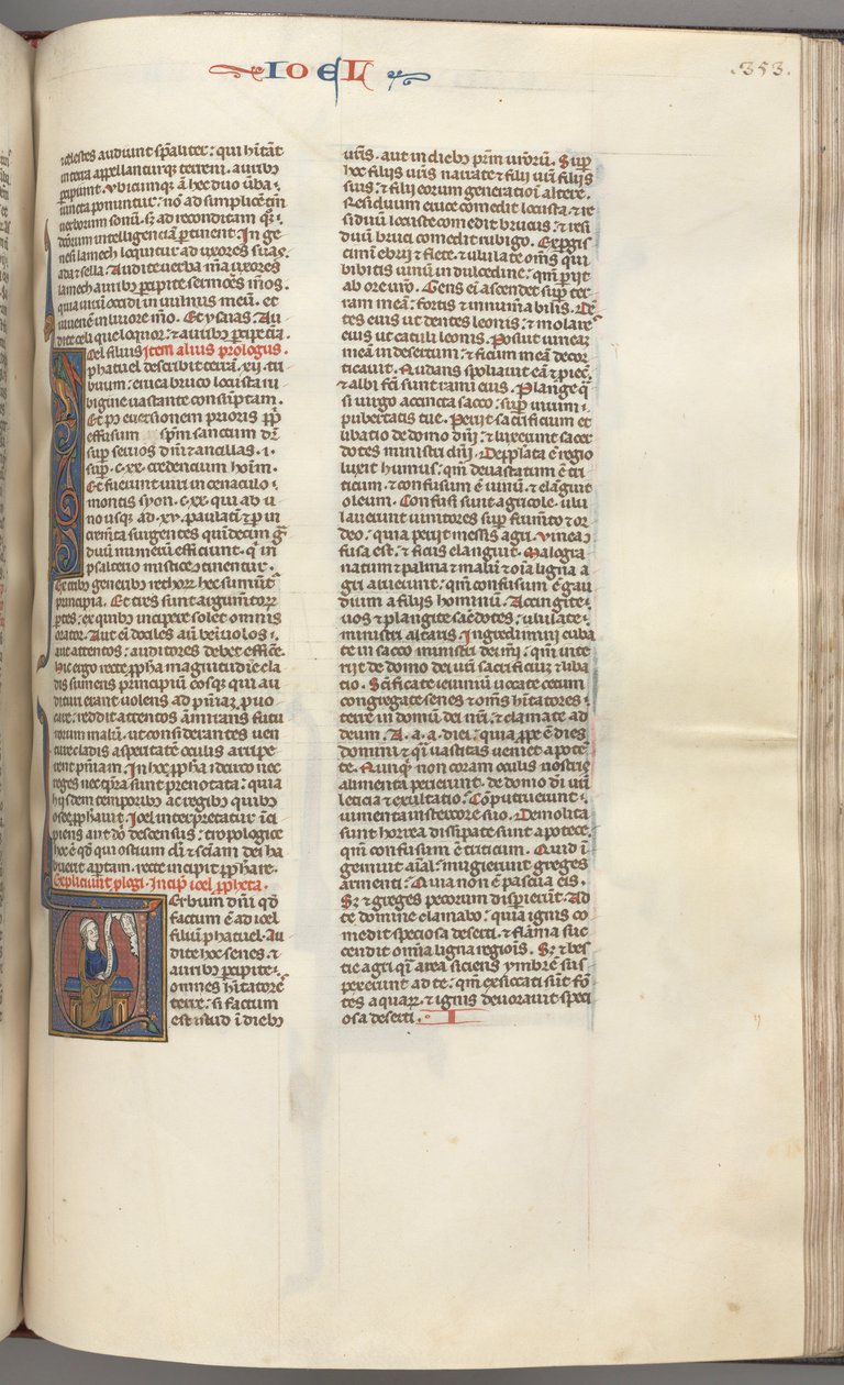 Fol. 353r, Joel, historisk initial V, Joel siddende med en rulle, gudebuste ovenover, ca. 1275-1300. af Unbekannt