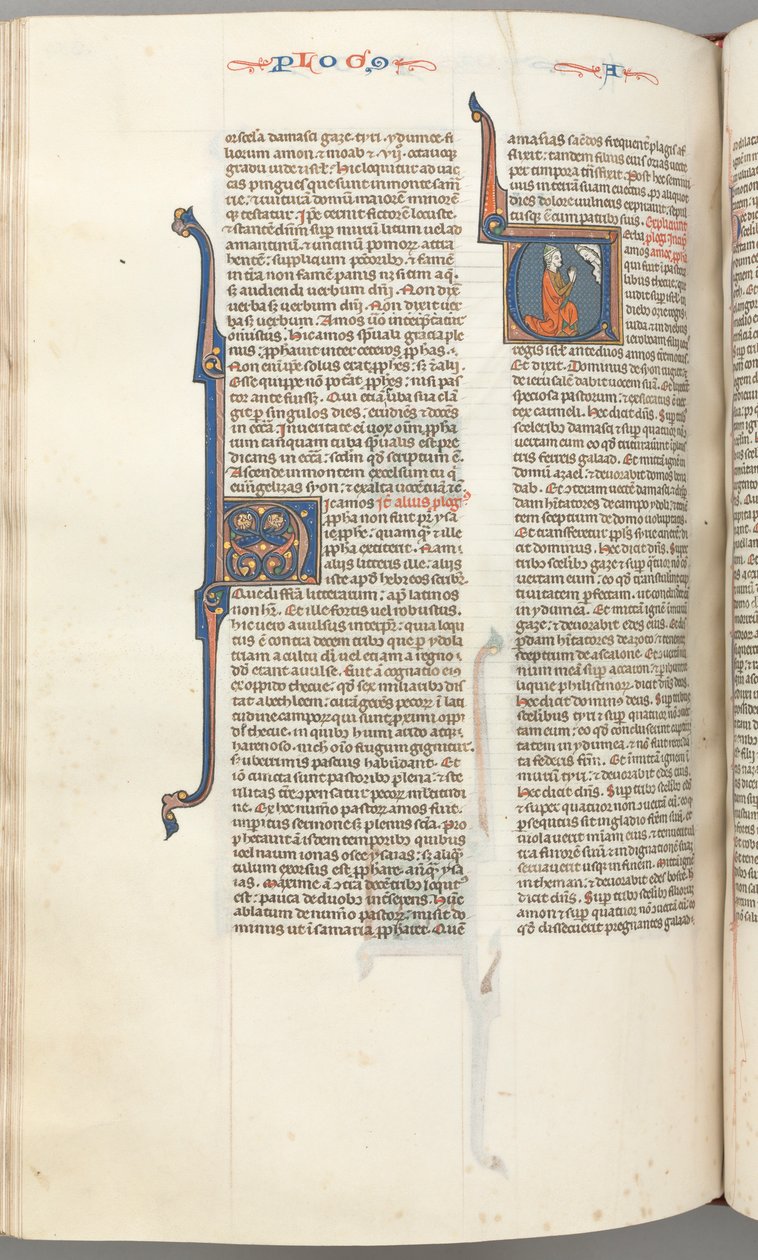 Fol. 354v, Amos, historisk initial V, Amos knælende i bøn, gudsbuste ovenover, ca. 1275-1300. af Unbekannt