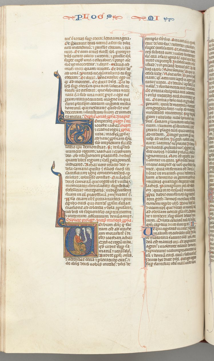 Fol. 358v, Micah, historisk initial V, Mica knælende, Guds buste ovenover, ca. 1275-1300. af Unbekannt