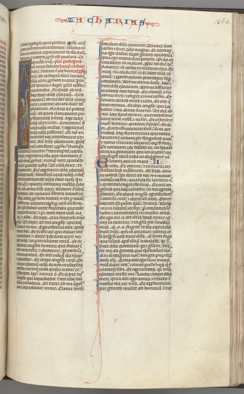 Fol. 365r, Zachariah, historisk initial I, Zachariah stående med en rulle, ca. 1275-1300. af Unbekannt