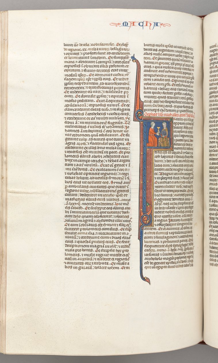 Fol. 382v, Maccabees II, historisk initial F, en gylden kalk overrakt til en jøde, ca. 1275-1300. af Unbekannt