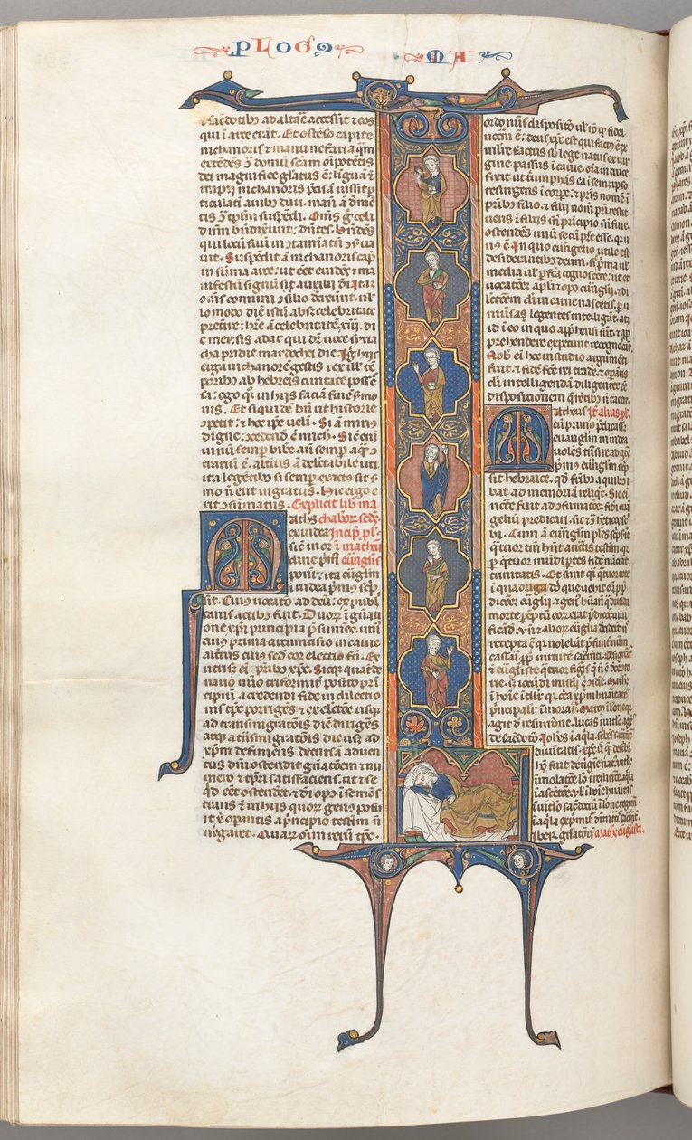 Fol. 391v, Matthew, historiker i fuld længde L, Jesses træ, med en sovende Jesse, ca. af Unbekannt