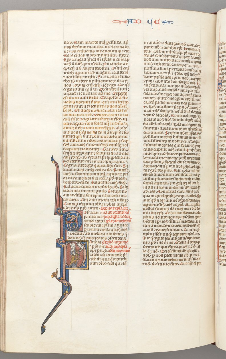 Fol. 445v, Corinthians II, historisk initial P, Paulus stående med et sværd, ca. 1275-1300. af Unbekannt